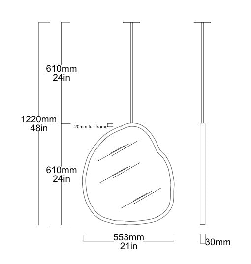 Bespoke Suspended Ergon Mirror Brushed Brass Frame Full Frame and Backing 1 rod (610 x 553 x 30m)