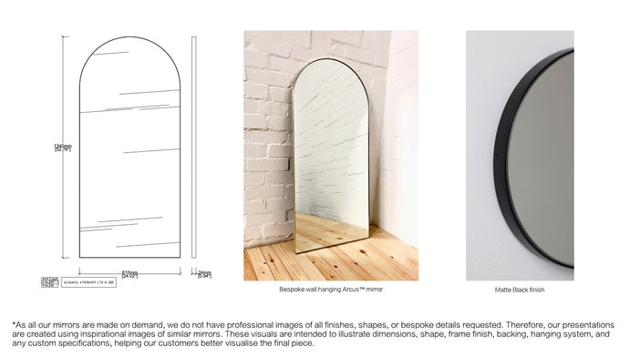 Bespoke Wall Hanging Arcus™ Mirror No Illumination Minimalist Frame Matte Black Finish (RAL 9005) (1340 x 610 x 24mm)