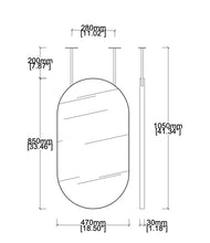 Bespoke Ceiling Suspended Capsula™ Mirror No Illumination Minimalist Frame Brushed Stainless Steel Finish Double Side – No Screws 2 Arms (850 x 470 x 30mm)