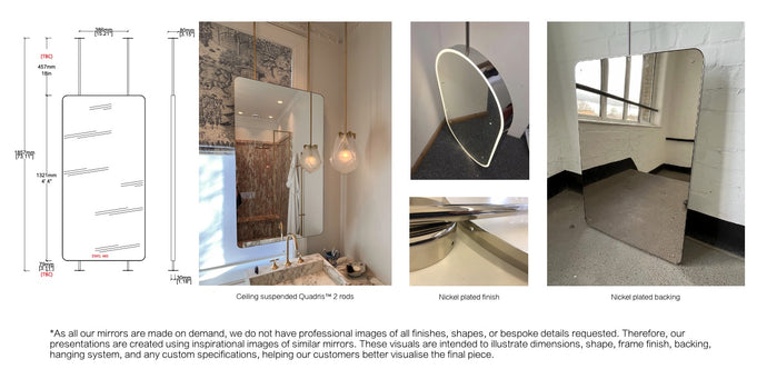 Bespoke Countertop to Ceiling Quadris™ Mirror No Illumination Minimalist Frame Nickel-Plated Finish 2 Arms 2 Legs (737 x 381 x 30mm)