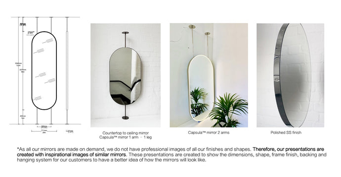 Bespoke Floor to Ceiling Capsula™ Mirror Front Illumination Minimalist Frame Polished Stainless Steel Finish 2 Arms 2 Legs (2235 x 711 x 41mm)