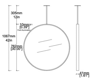 Bespoke Ceiling Suspended Orbis™ Mirror Front Illumination Minimalist Frame Polished Brass Finish 1 Arm (762 x 41mm)