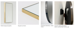 Set of Bespoke Quadris Mirrors in Polished Stainless-Steel 750 x 450mm, Wall Hanging and Ceiling to Countertop with 4 Rods