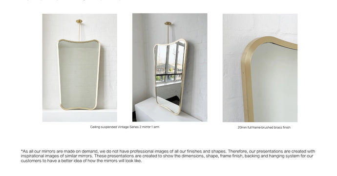 Bespoke Ceiling Suspended Vintage Series 2 Mirror No Illumination Full Brass Frame with Frame Brushed Brass Finish 1 Arm  (1067 x 762 x 30mm)