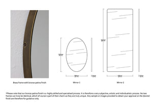 Set of 3 Bespoke Mirrors Brass Bronze Patina Ovalis™ (1093 x 686 x 24mm) and Quadris™ (2032 x 838 x 24mm)