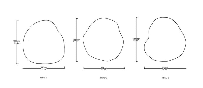 Set of 3 Bespoke Freeform Mirrors (1000 x 942 x 18mm)
