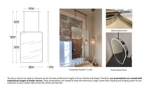 Bespoke Ceiling Suspended Quadris™ Mirror Minimalist Nickel-Plated Frame No Illumination 2 arms (914 x 660 x 30mm)