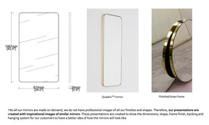 Bespoke Quadris™ Wall Hanging Mirror Polished Brass Frame Round Corners (1067 x 610 x 24mm)