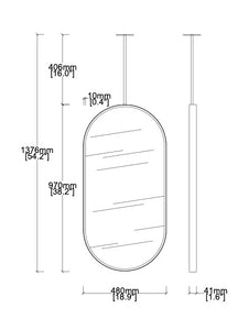 Bespoke Suspended Capsula™ Mirror Minimalist Matte Black Frame 1 Rod Bespoke Front Illumination (970 x 480 x 41mm)