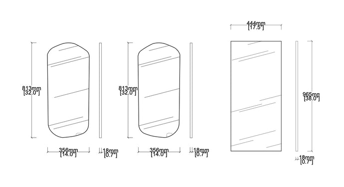 Set of 3 bespoke mirrors for FMA Builders