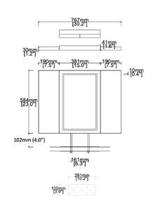 Bespoke AP Triptych Countertop Mirror Minimalist Nickel-Plated Finish Offset Front Illumination on The Middle Mirror 2 Arms