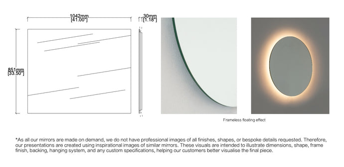 Bespoke Rectangular Quadris™ Mirror Frameless Back Illumination (851x1041x6mm)