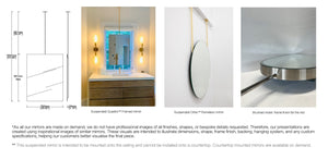 Set of 2 Bespoke Ceiling Suspended Quadris™ Mirrors Square Corners Frameless 1 Arm – Brushed Nickel-Plated Finish (991 x 762 x 6 x 31mm)