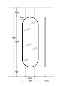 Bespoke Floor to Ceiling Capsula™ Mirror Front Illumination Minimalist Frame Polished Stainless Steel Finish 2 Arms 2 Legs (2235 x 711 x 41mm)