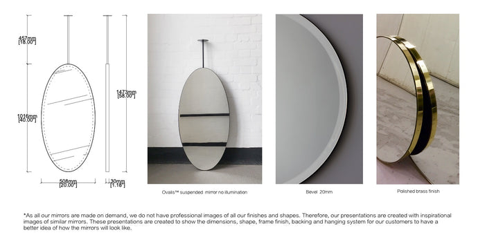 Bespoke Ceiling Suspended Ovalis No Illumination Bevelled Minimalist Frame Polished Brass Finish 1 Arm (1016 x 508 x 30mm)