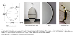 Bespoke Ceiling Suspended Ovalis™ Mirror No Illumination Bevelled Minimalist Frame Polished Brass finish 1 Arm (622 x 527 x 30mm)