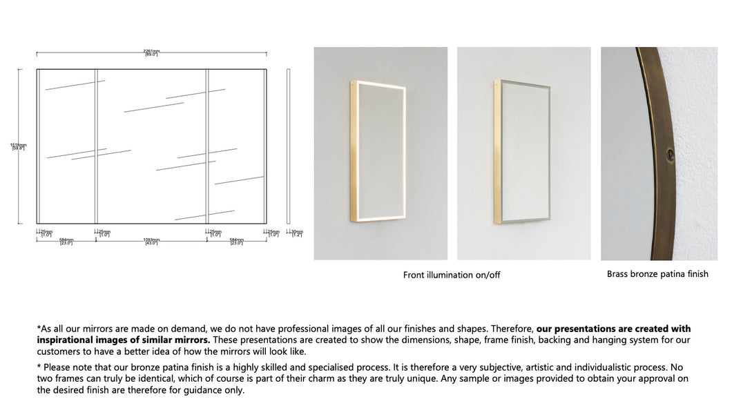 Bespoke AP Mirror Brass Frame with a Bronze Patina Finish Special Front Illumination (2261 x 1518 x 30mm)