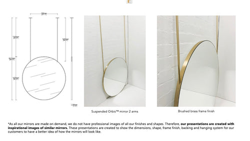 Bespoke Ceiling Suspended Orbis™ Mirror Brass Bronze Patina Finish 2 Arms (1270 x 30mm)
