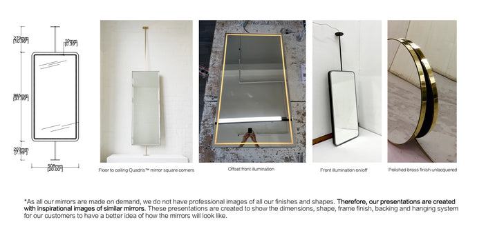 Set of 2 Bespoke Floor-to-Ceiling Quadris™ Mirror Double Sided  Offset Front Illumination- On One Side  Dimmable Driver Demister  Minimalist Frame Polished Brass Finish- Unlacquered 1 arm  1 Leg (965 x 508 x 41mm)
