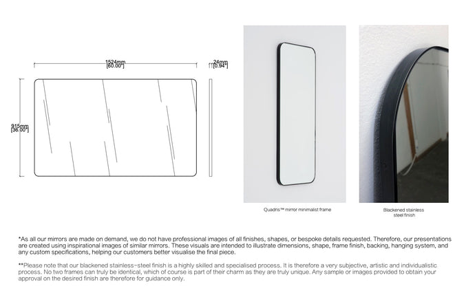 Bespoke Wall Hanging Quadris™ Mirror Minimalist Frame Blackened Stainless Steel Finish (914 x 1524 x 24mm)