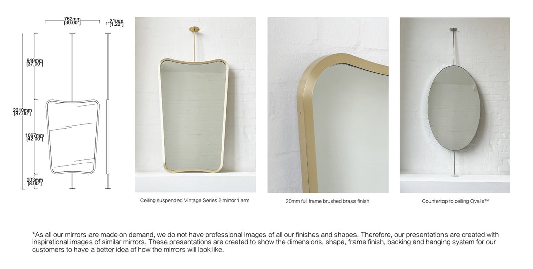 Bespoke Countertop to Ceiling Vintage Series 2 Mirror No Illumination Full Frame Brushed Brass Finish 1 Arm – 1 leg Bottom Rod Adjustable (1067 x 762 x 30mm)