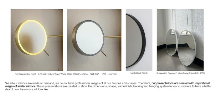 Set of 5 Bespoke Wall-Attached Magnifying Loupa™ Mirrors Front Illumination 1 Arm (200 x 30mm)
