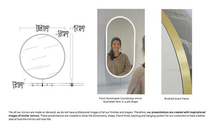 Bespoke Countertop Orbis™ Round Mirror Brushed Brass Frame Finish 1 Bottom Rod Front Illumination (762 x 41mm)