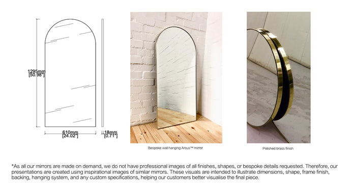 Bespoke wall hanging Arcus Minimalist frame polished brass finish (1295 x 610 x 18mm)
