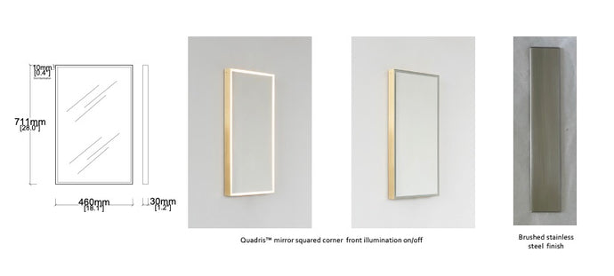 Set of 3 Bespoke Quadris™ Mirrors Polished Stainless Steel Frame Front Illumination (711 x 460 x 31mm)