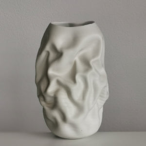 No. 118 White Crumpled Form, Unique Ceramic Sculpture Vessel