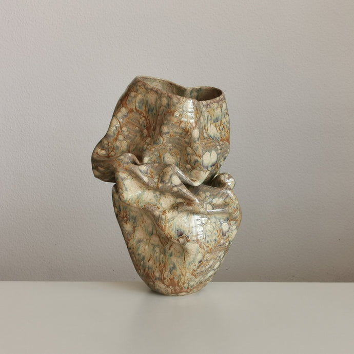 Medium Collapsed Crumpled Form with Desert Dusk Glaze, Vessel N.127, Interior Sculpture, Objet D'Art