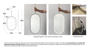 Set of 2 Bespoke Ceiling Suspended Capsula™ Mirrors Minimalist Nickel-Plated Frame 1 Arm (762 x 508 x 41mm)