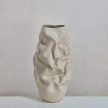 White Crumpled Form Ceramic Vessel, Unique Sculpture
