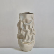 White Crumpled Form Ceramic Vessel, Unique Sculpture