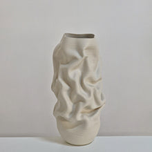 White Crumpled Form Ceramic Vessel, Unique Sculpture