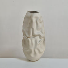 White Crumpled Form Ceramic Vessel, Unique Sculpture
