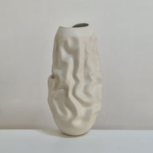 White Crumpled Form Ceramic Vessel, Unique Sculpture