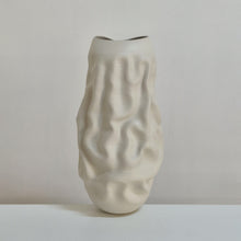 White Crumpled Form Ceramic Vessel, Unique Sculpture