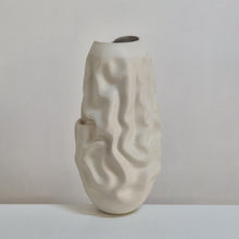 White Crumpled Form Ceramic Vessel, Unique Sculpture