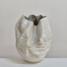 No. 165 White Crumpled Form Ceramic Vessel, Unique Sculpture