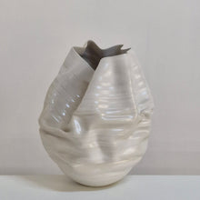 No. 165 White Crumpled Form Ceramic Vessel, Unique Sculpture