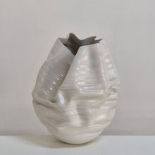 No. 165 White Crumpled Form Ceramic Vessel, Unique Sculpture