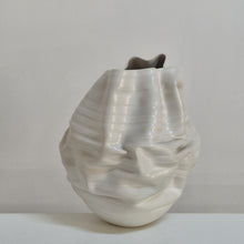 No. 165 White Crumpled Form Ceramic Vessel, Unique Sculpture