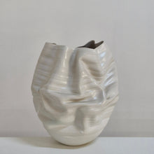 No. 165 White Crumpled Form Ceramic Vessel, Unique Sculpture