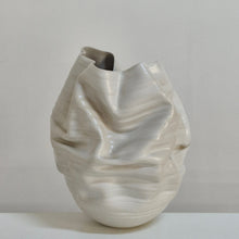 No. 165 White Crumpled Form Ceramic Vessel, Unique Sculpture