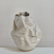 No. 165 White Crumpled Form Ceramic Vessel, Unique Sculpture