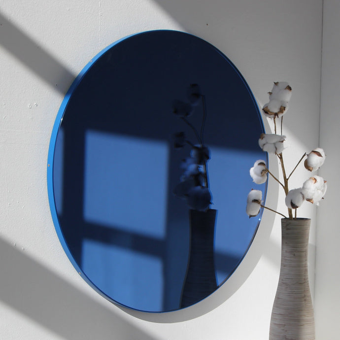 Orbis™ Round Blue Tinted Contemporary Mirror with Blue Frame