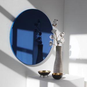 Orbis™ Round Blue Tinted Contemporary Mirror with Blue Frame