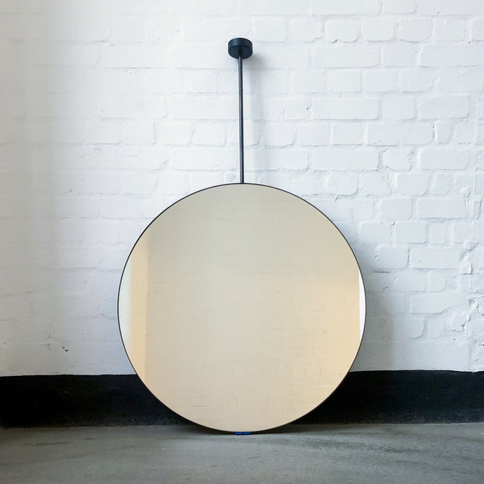 Orbis™ Suspended Round Mirror with Contemporary Blackened Stainless Steel Frame