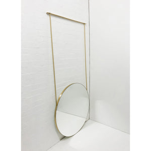 Set of 2 Orbis™ Suspended Round Mirror with Brushed Brass Frame and Two Rods